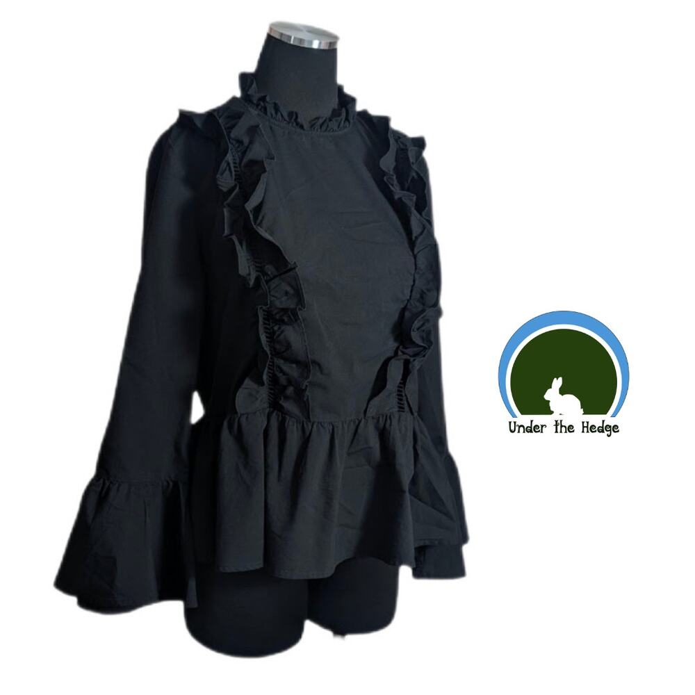 Amaryllis Black Bell Sleeve Ruffled Top Fits M/L Whimsigoth Dark Romance